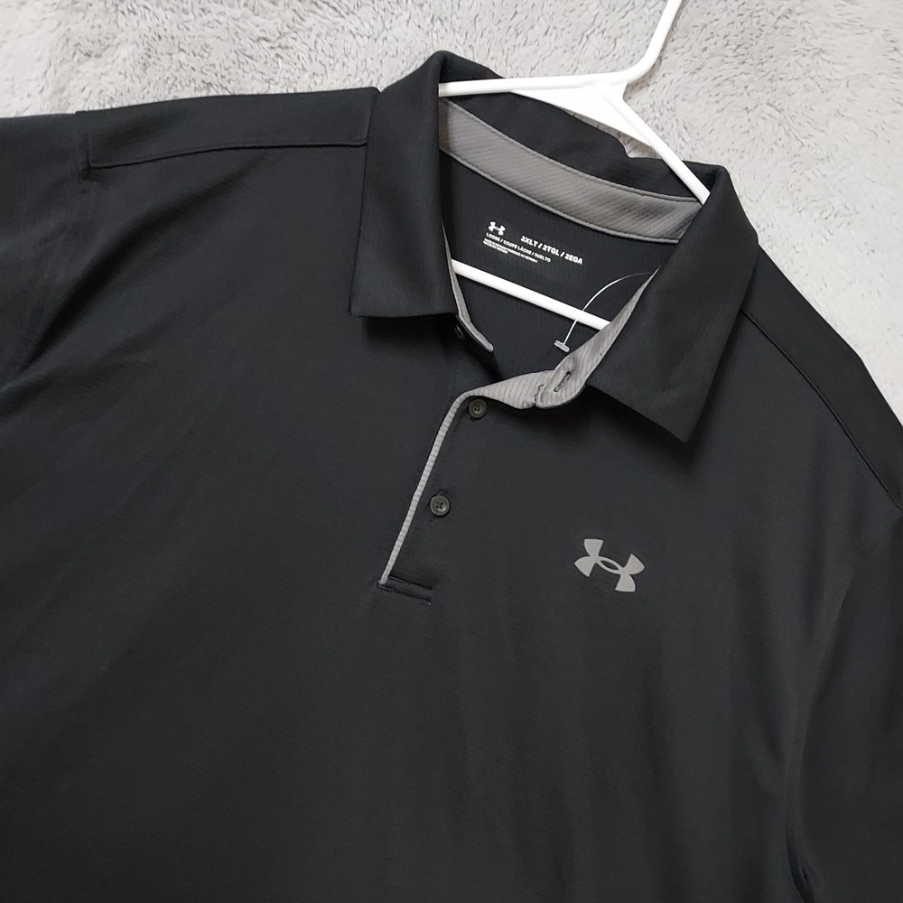 Under Armour Polo Shirt Mens 2XLT 2XL TALL Loose Fit Golf Performance Black Golf